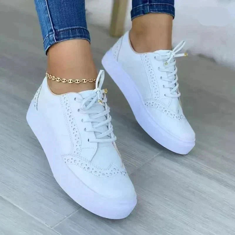 Stella | Lace-Up Platform Sneakers - Women's Brogue Flat Shoe, PU Upper