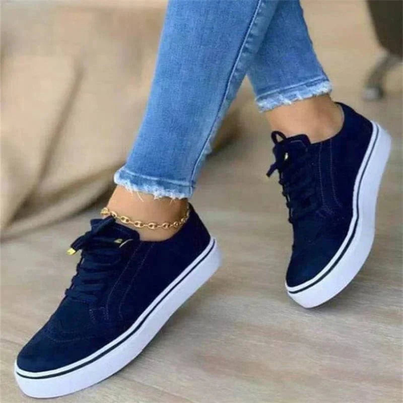 Stella | Lace-Up Platform Sneakers - Women's Brogue Flat Shoe, PU Upper