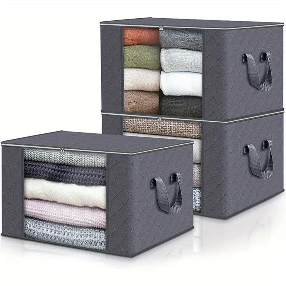 Storage bag – Light gray, made of breathable material with a transparent window, for clothes and blankets in a closet or wardrobe 0