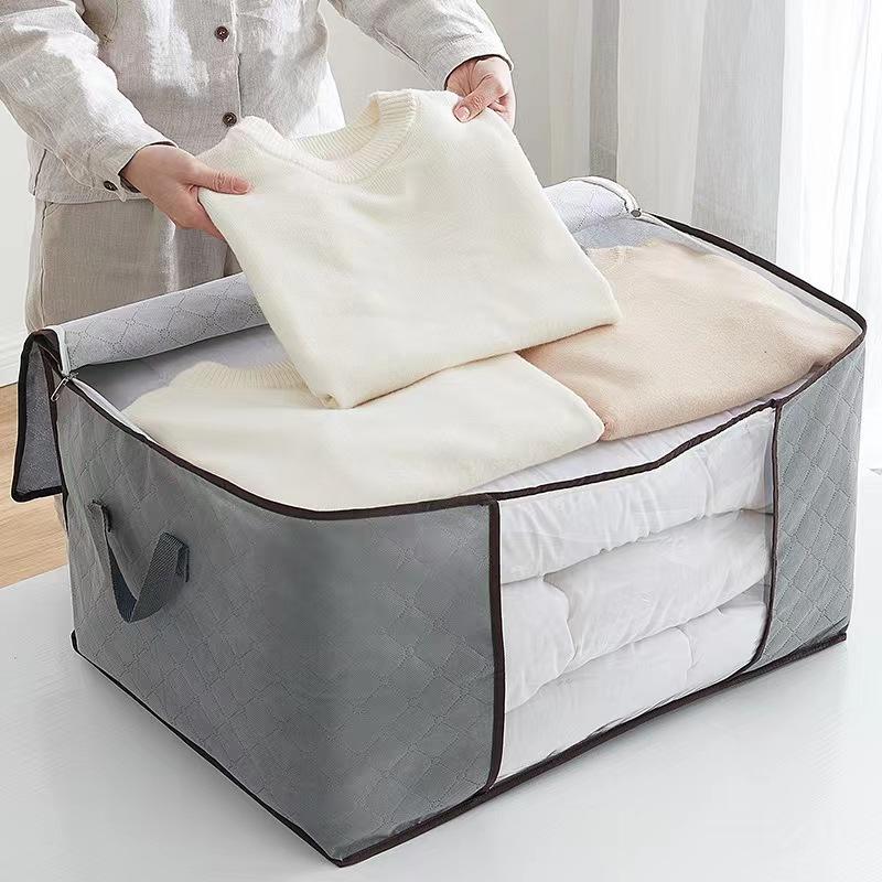 Storage bag – Light gray, made of breathable material with a transparent window, for clothes and blankets in a closet or wardrobe 1
