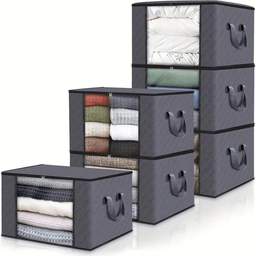 Storage bag – Light gray, made of breathable material with a transparent window, for clothes and blankets in a closet or wardrobe 4