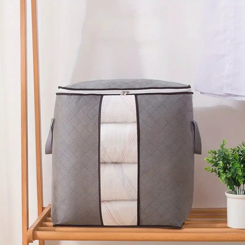 Storage bag – Light gray, made of breathable material with a transparent window, for clothes and blankets in a closet or wardrobe 6