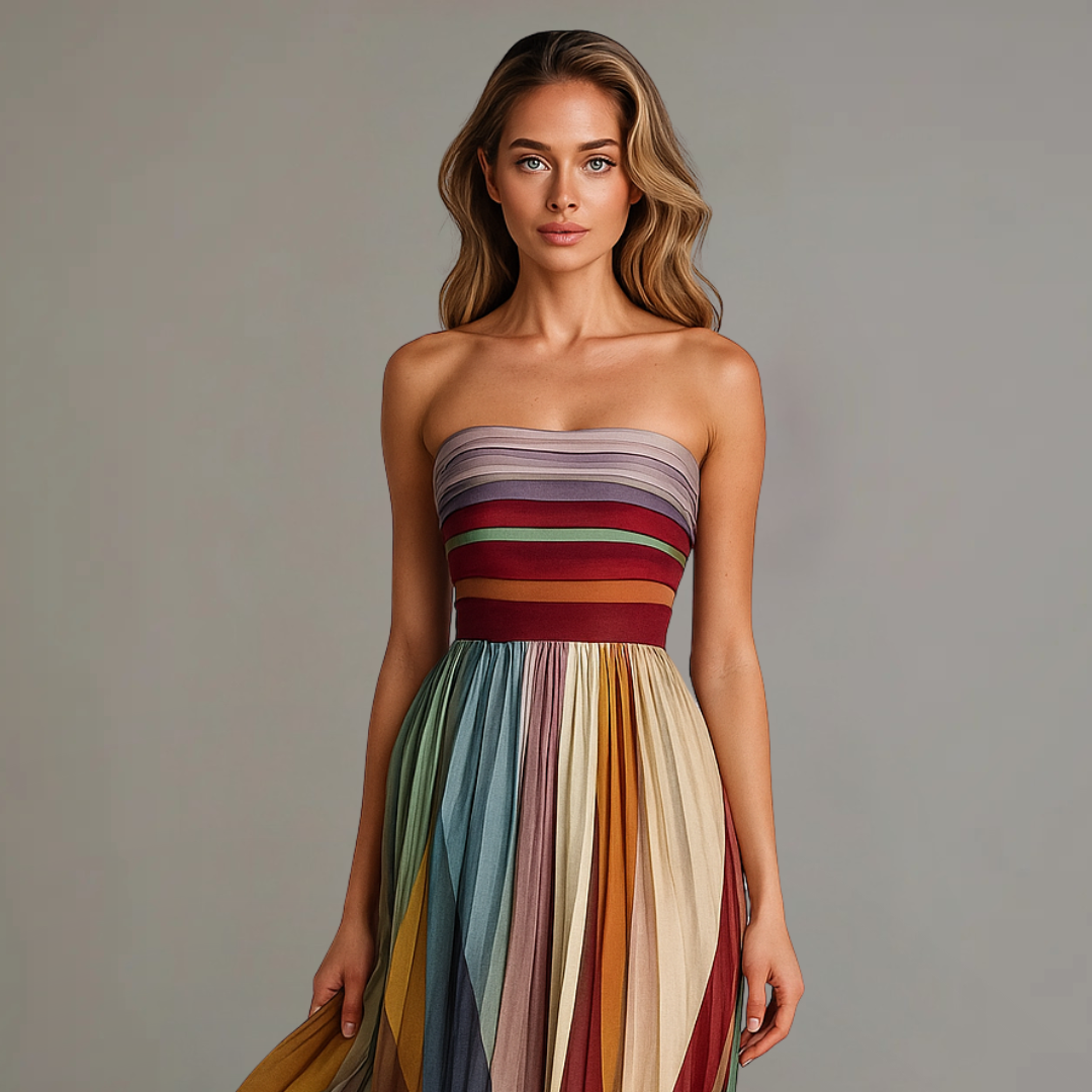 Strapless Maxi Dress – Pleated Skirt, Rich Jewel Tones, Sizes S–3XL