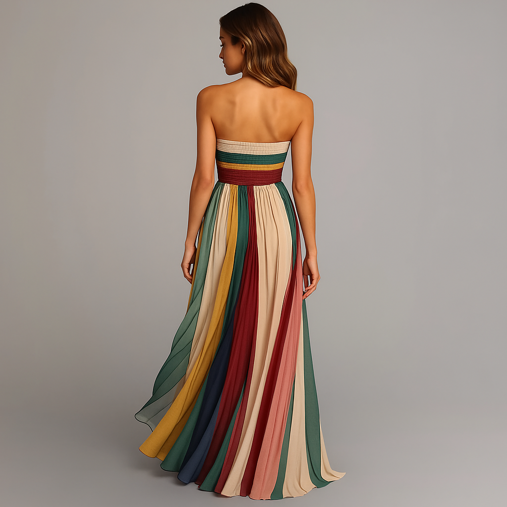 Strapless Maxi Dress – Pleated Skirt, Rich Jewel Tones, Sizes S–3XL