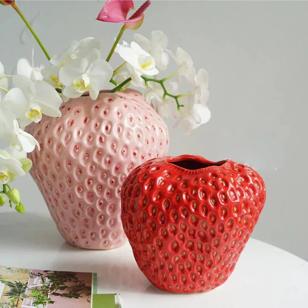 Strawberry Ceramic Decorative Vase For Flowers And Table Decor 1