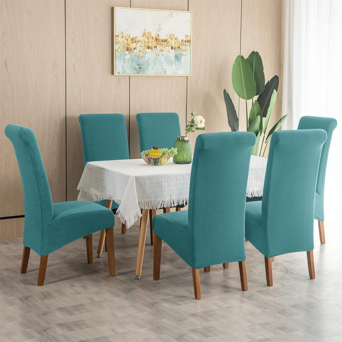 Stretch Chair Covers Polyester | Elastic Honeycomb Design, Set of 6 | Protects Dining Chairs from Stains & Scratches