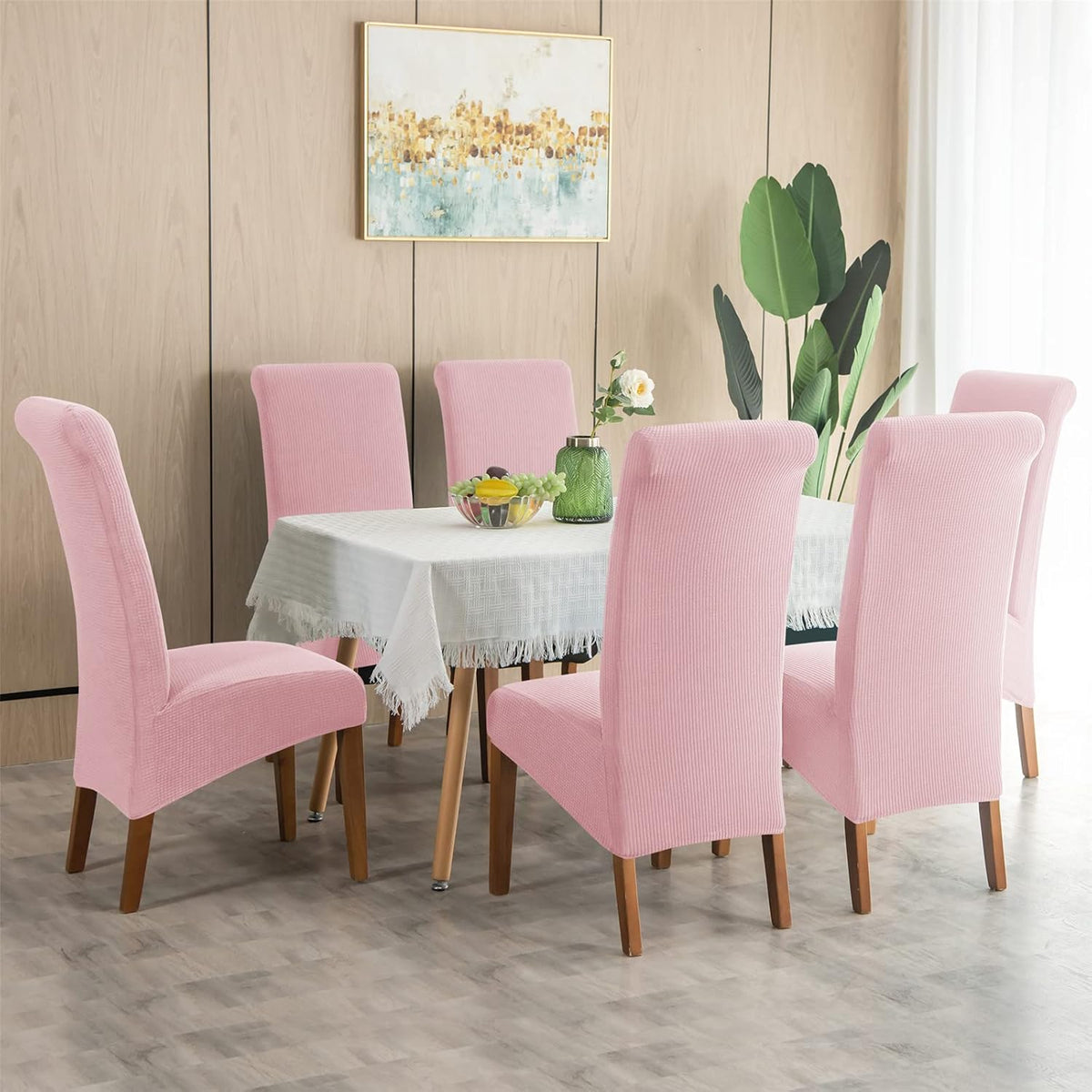 Stretch Chair Covers Polyester | Elastic Honeycomb Design, Set of 6 | Protects Dining Chairs from Stains & Scratches