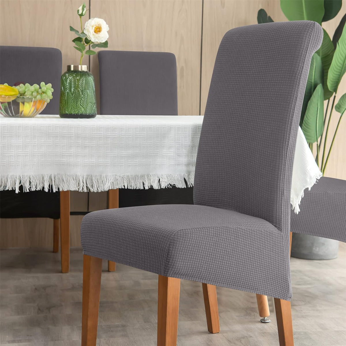 Stretch Chair Covers Polyester | Elastic Honeycomb Design, Set of 6 | Protects Dining Chairs from Stains & Scratches
