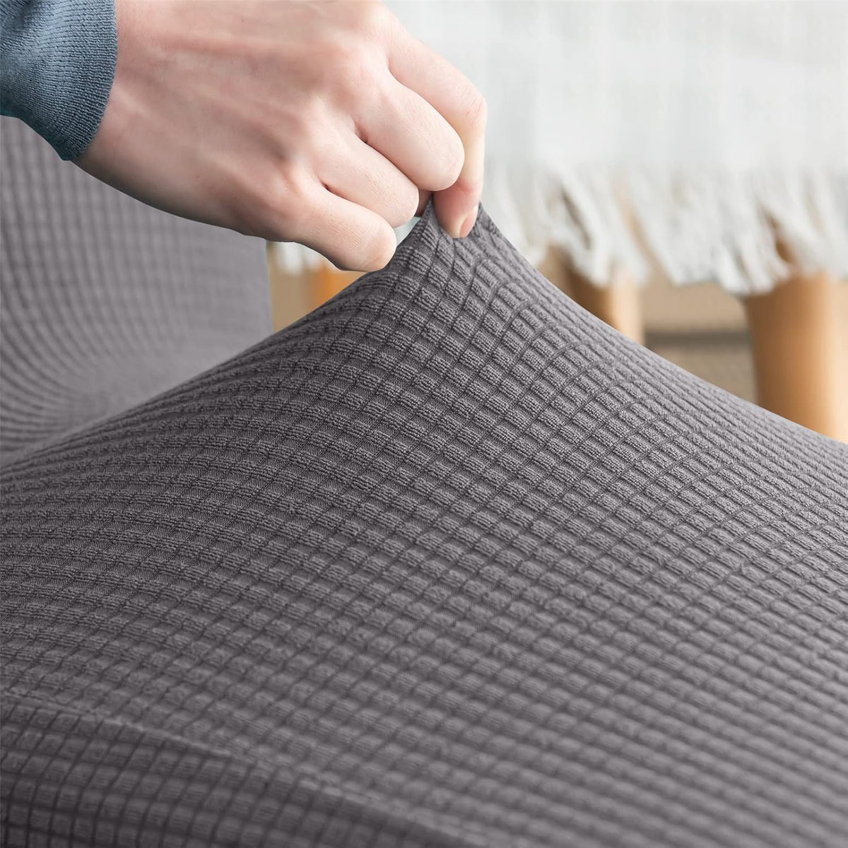 Stretch Chair Covers Polyester | Elastic Honeycomb Design, Set of 6 | Protects Dining Chairs from Stains & Scratches