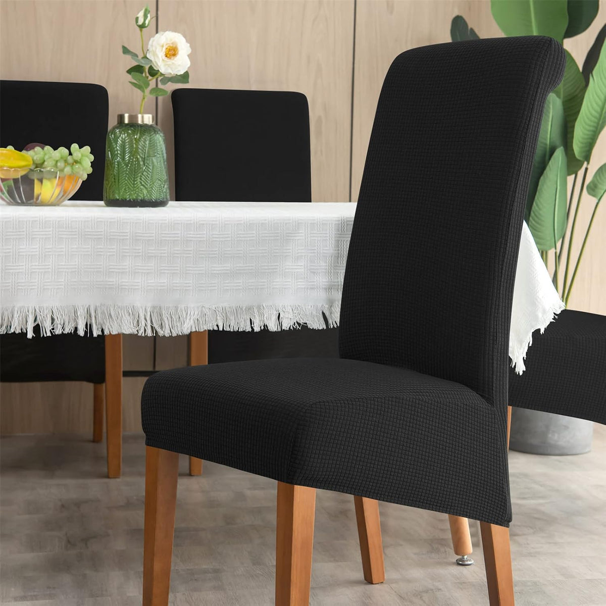 Stretch Chair Covers Polyester | Elastic Honeycomb Design, Set of 6 | Protects Dining Chairs from Stains & Scratches