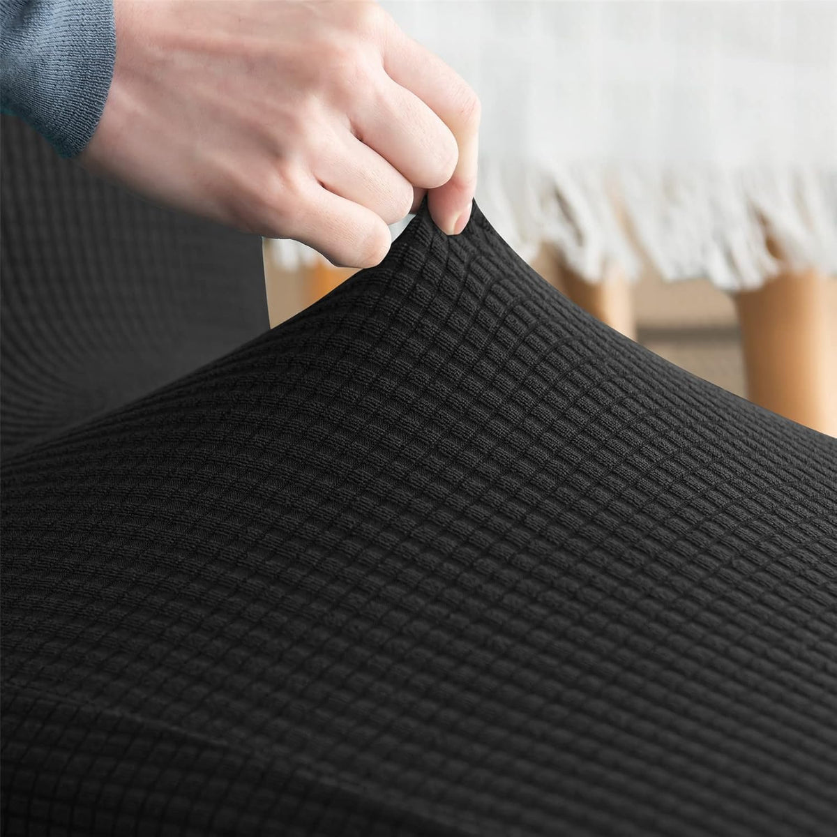 Stretch Chair Covers Polyester | Elastic Honeycomb Design, Set of 6 | Protects Dining Chairs from Stains & Scratches