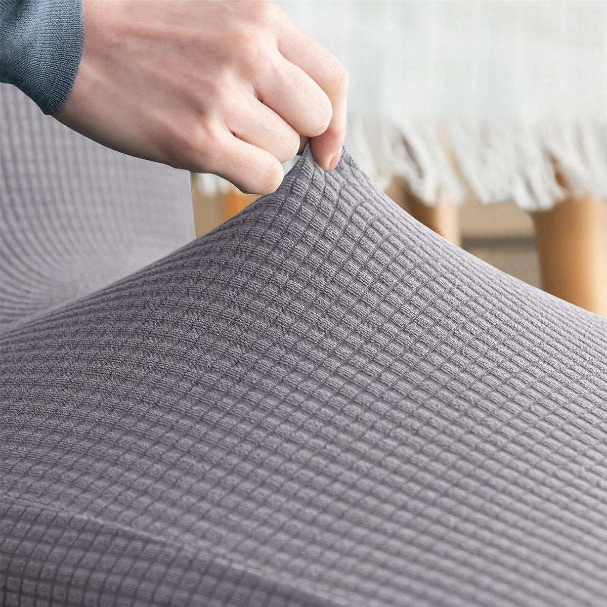 Stretch Chair Covers Polyester | Elastic Honeycomb Design, Set of 6 | Protects Dining Chairs from Stains & Scratches