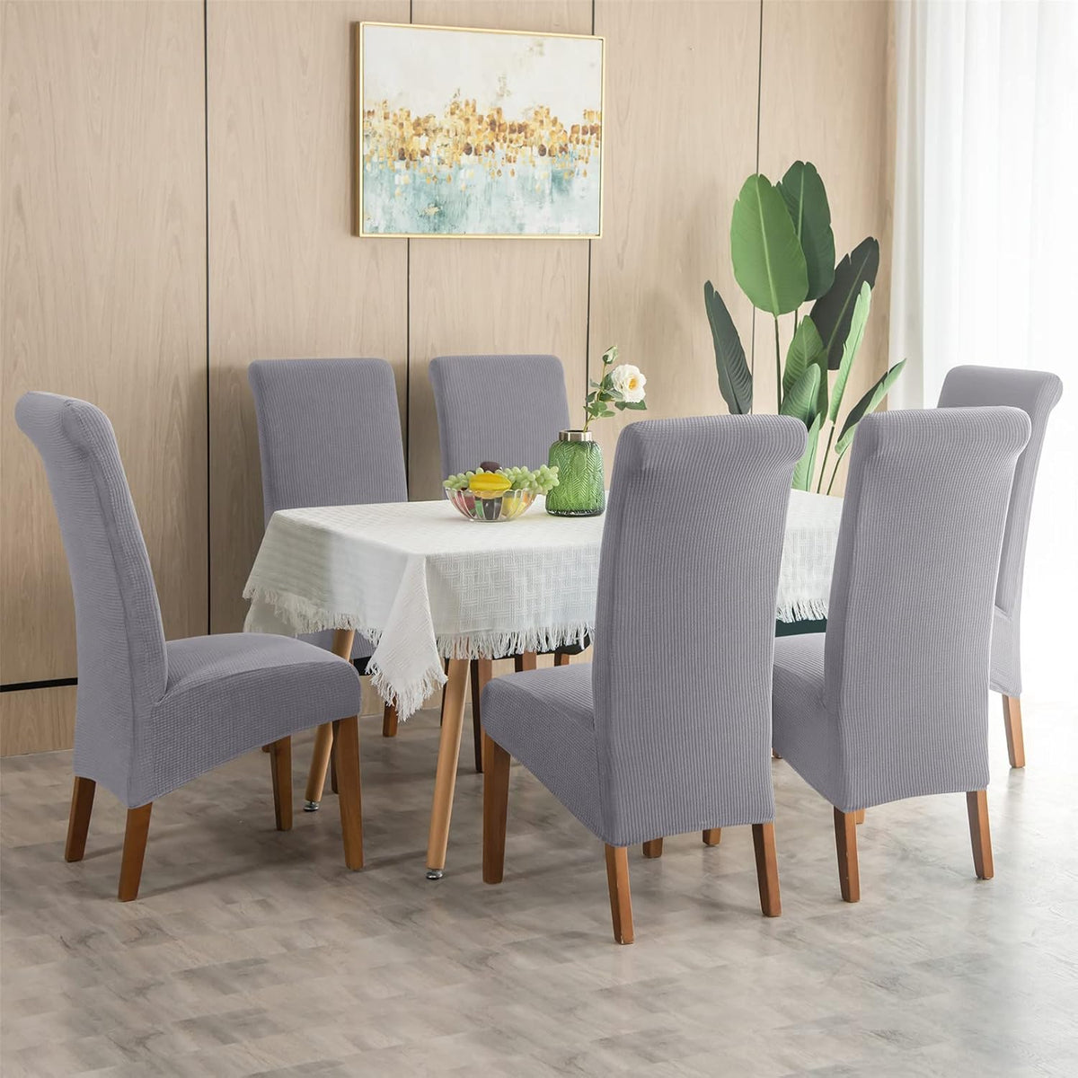 Stretch Chair Covers Polyester | Elastic Honeycomb Design, Set of 6 | Protects Dining Chairs from Stains & Scratches