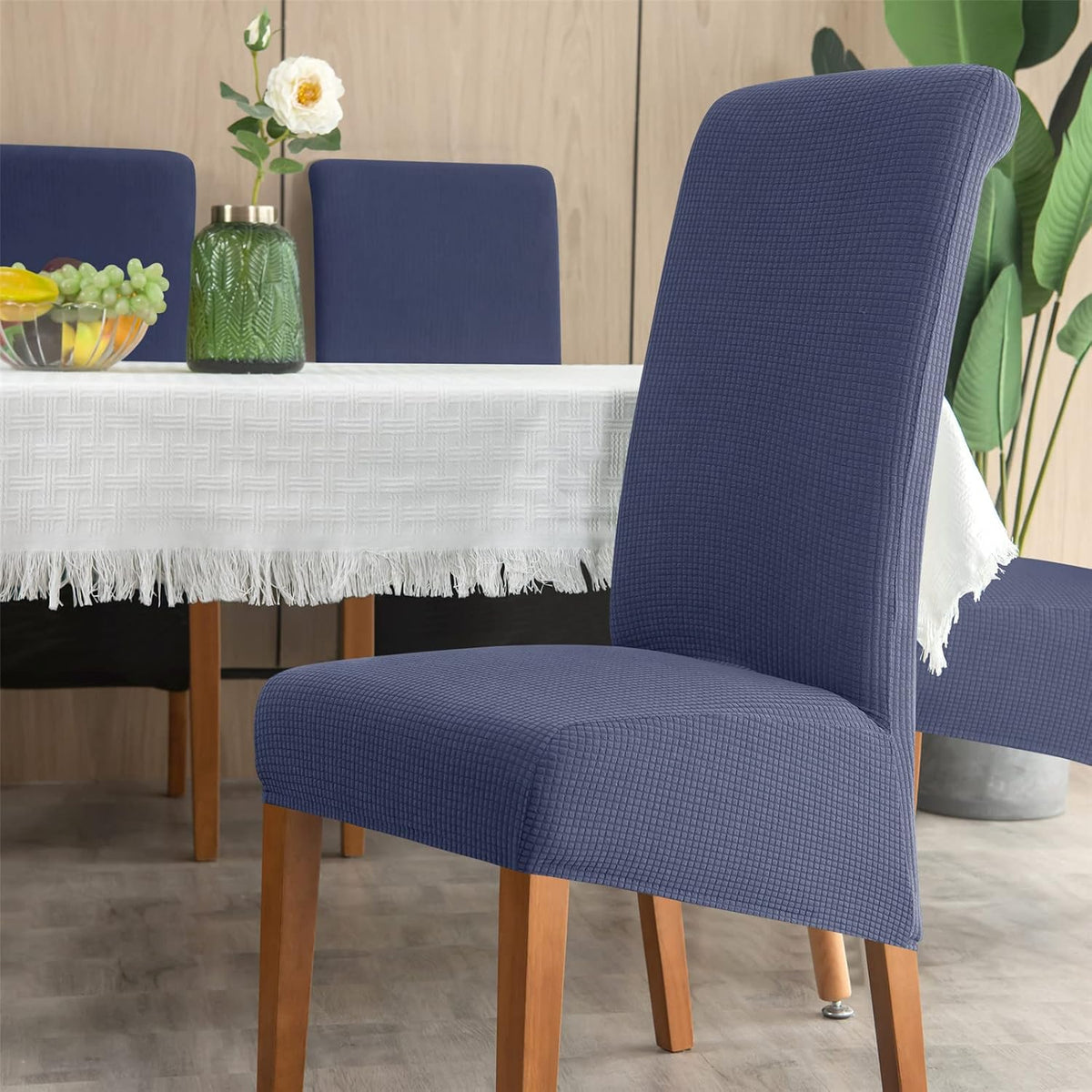 Stretch Chair Covers Polyester | Elastic Honeycomb Design, Set of 6 | Protects Dining Chairs from Stains & Scratches