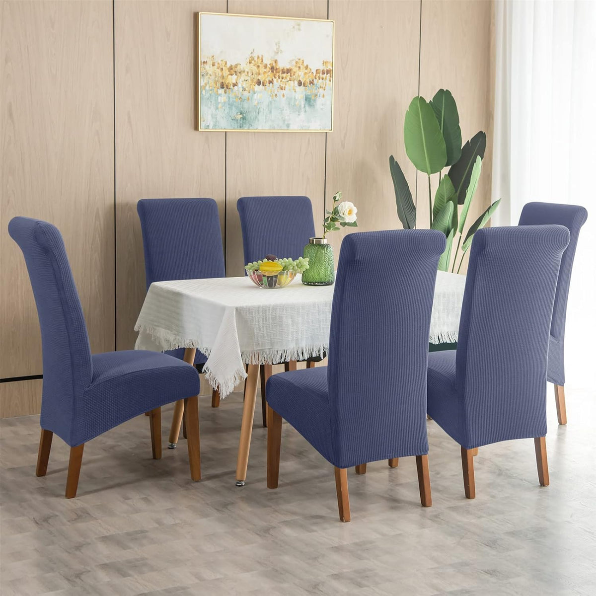 Stretch Chair Covers Polyester | Elastic Honeycomb Design, Set of 6 | Protects Dining Chairs from Stains & Scratches