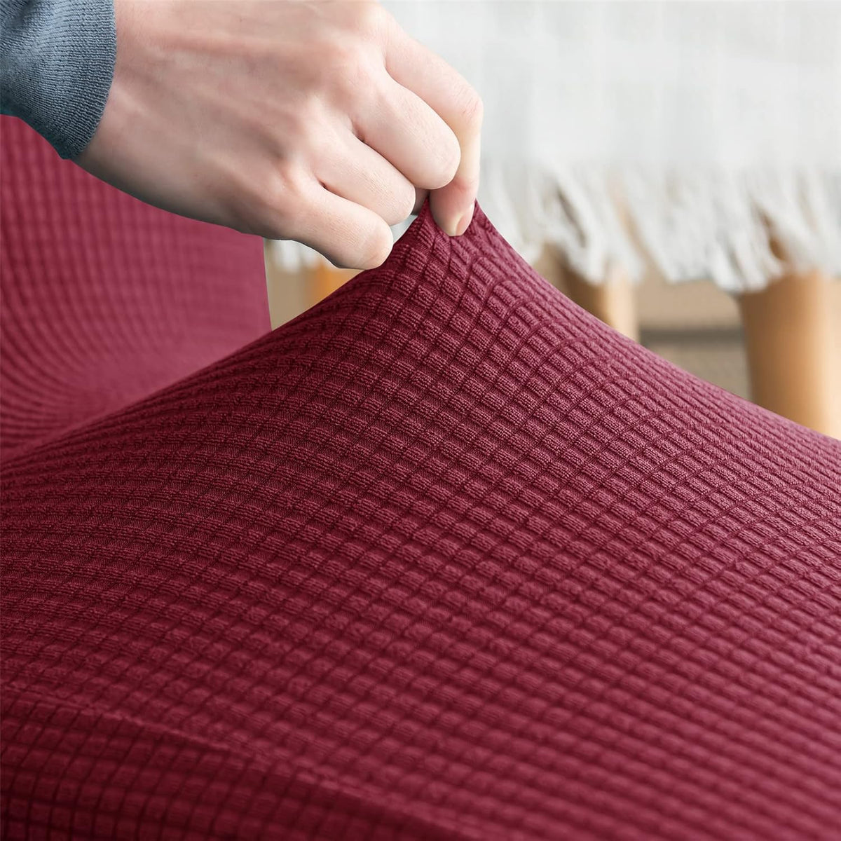 Stretch Chair Covers Polyester | Elastic Honeycomb Design, Set of 6 | Protects Dining Chairs from Stains & Scratches