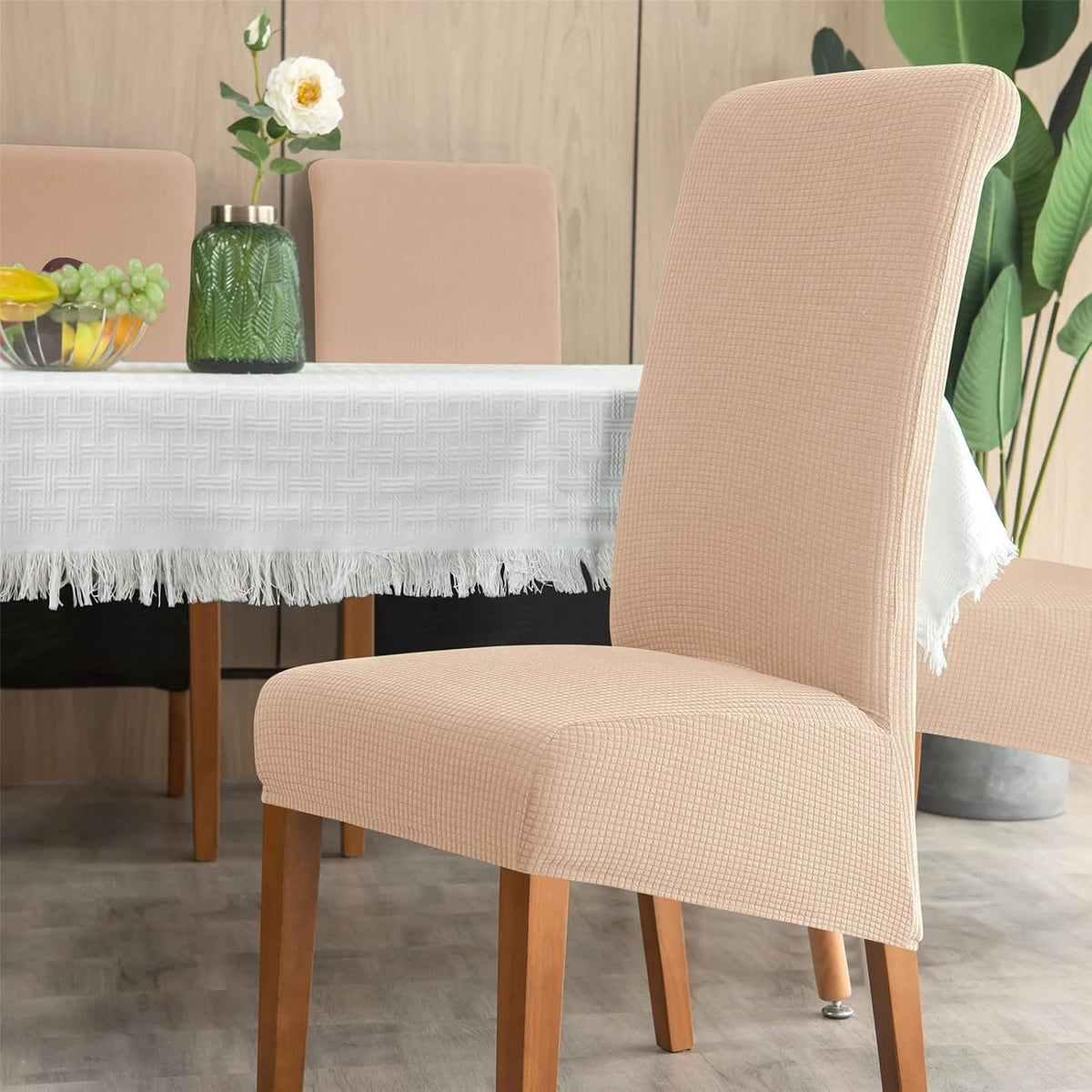 Stretch Chair Covers Polyester | Elastic Honeycomb Design, Set of 6 | Protects Dining Chairs from Stains & Scratches