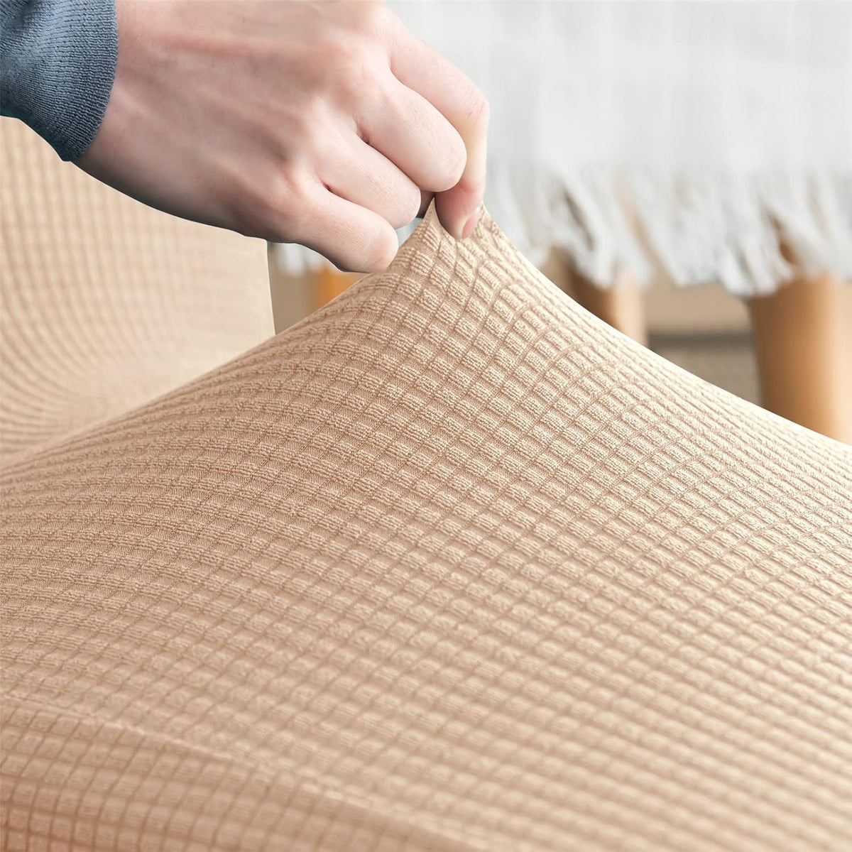 Stretch Chair Covers Polyester | Elastic Honeycomb Design, Set of 6 | Protects Dining Chairs from Stains & Scratches