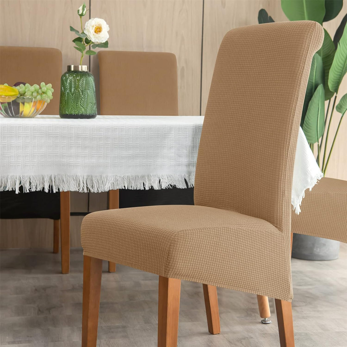 Stretch Chair Covers Polyester | Elastic Honeycomb Design, Set of 6 | Protects Dining Chairs from Stains & Scratches