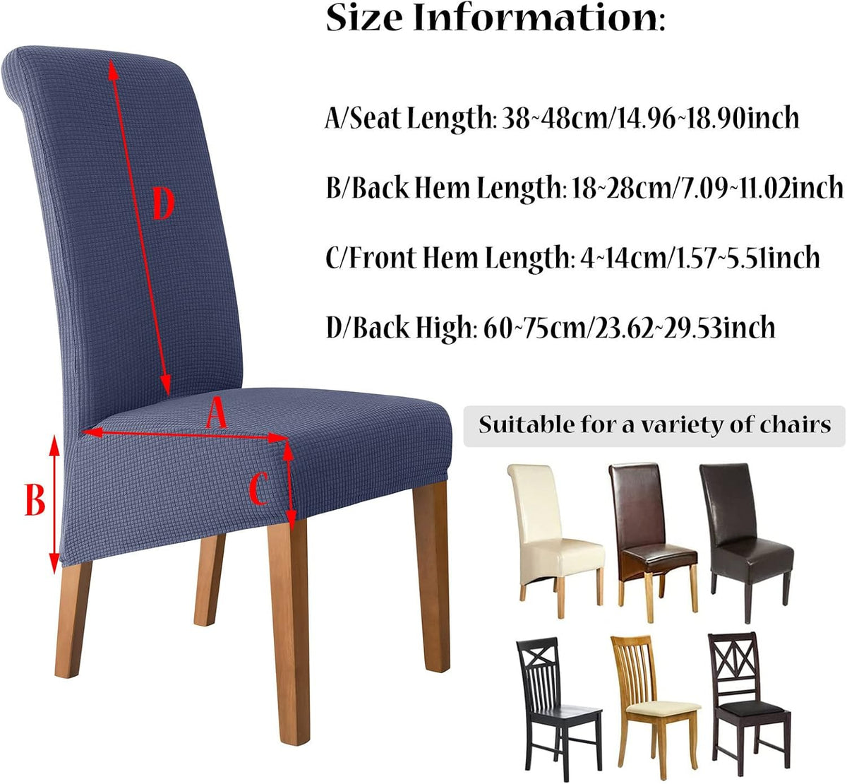 Stretch Chair Covers Polyester | Elastic Honeycomb Design, Set of 6 | Protects Dining Chairs from Stains & Scratches