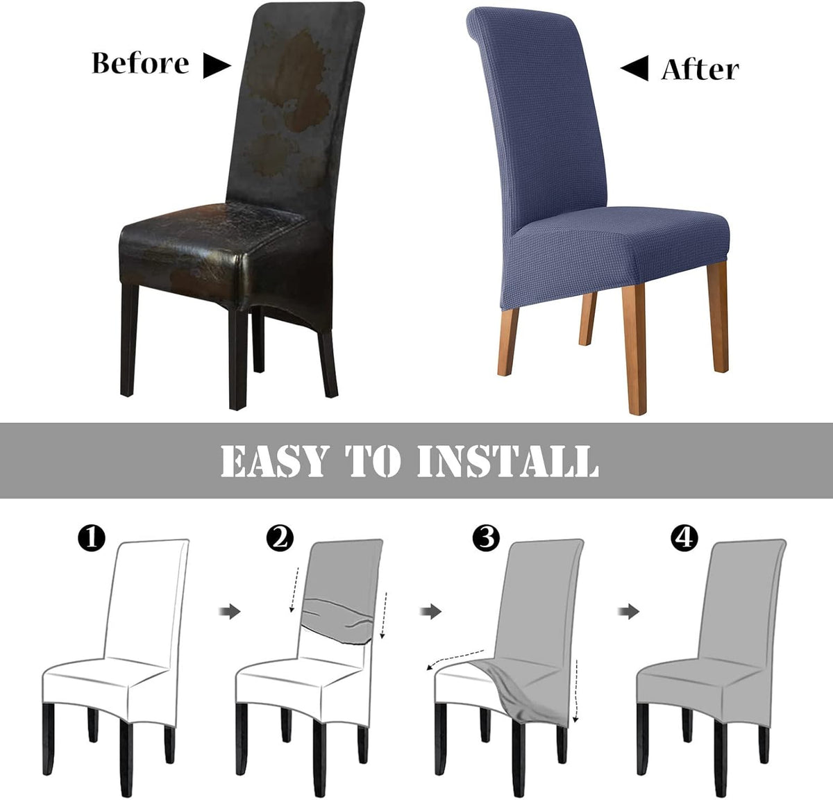 Stretch Chair Covers Polyester | Elastic Honeycomb Design, Set of 6 | Protects Dining Chairs from Stains & Scratches