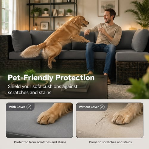 Stretch Cushion Covers Polyester | Fits Most Outdoor Cushions, Set of 4 | Elastic Hem Stops Slipping & Sliding