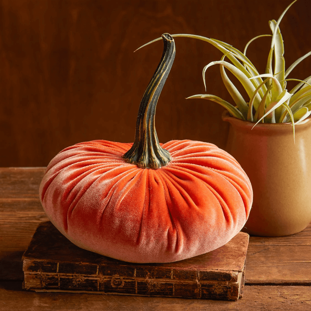 Stuffed Velvet Pumpkin Decoration | Halloween and Autumn Table Décor | Soft Plush Throw Pillow Centrepiece Accent