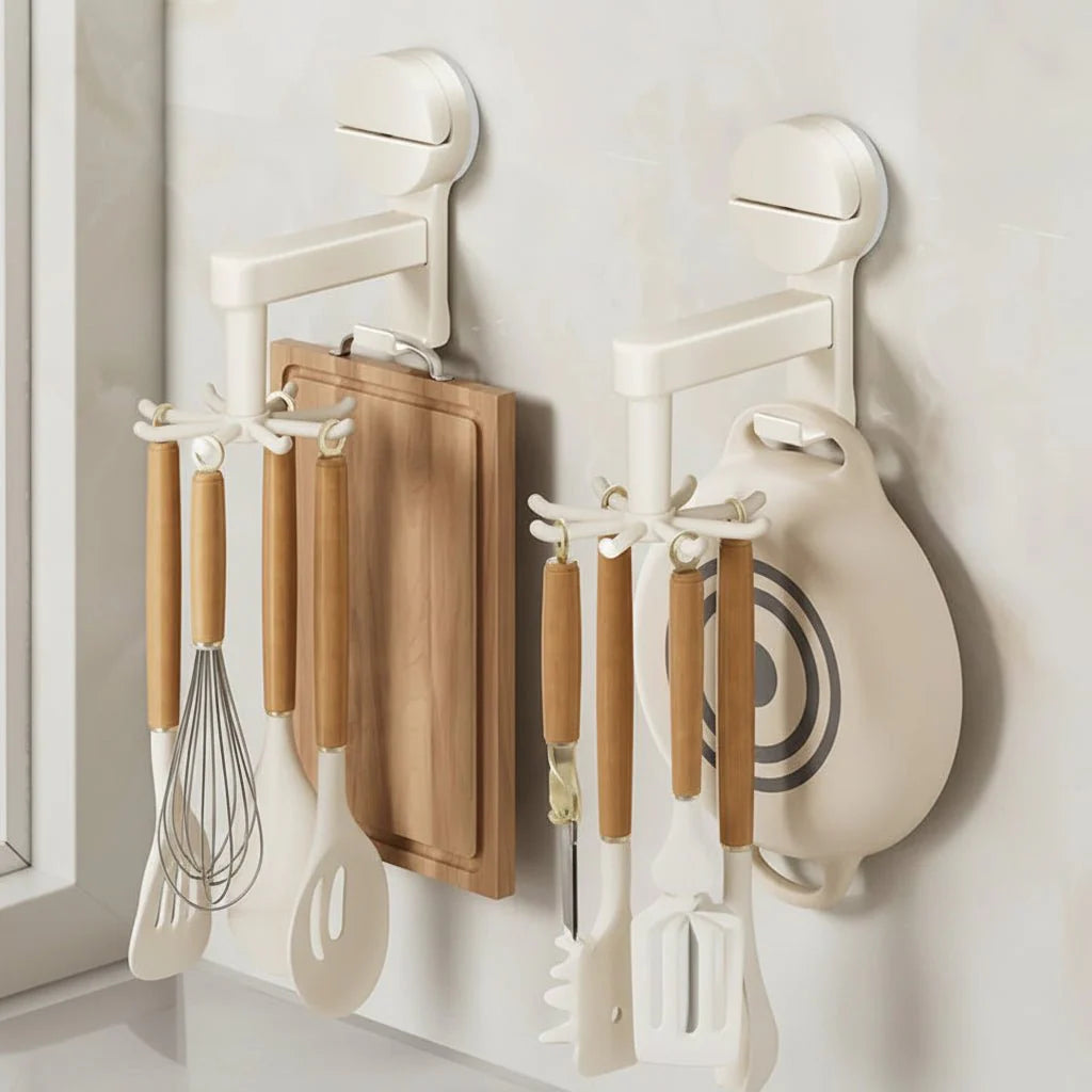 Suction Cup Hooks | Rotating Six Hook Rack With A Clip