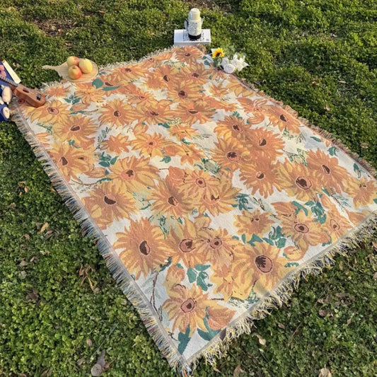 Sun Floral | Lightweight Picnic Blanket – Floral Jacquard Pattern 0