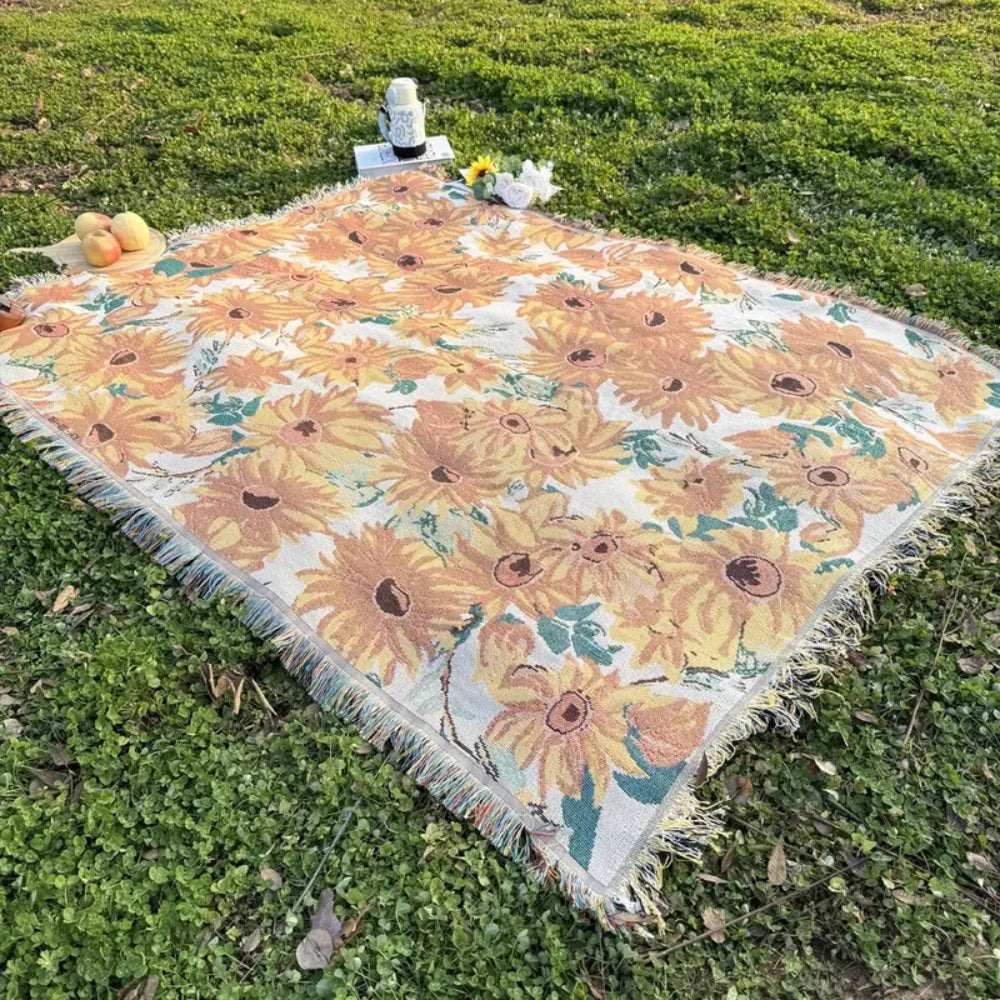 Sun Floral | Lightweight Picnic Blanket – Floral Jacquard Pattern 4