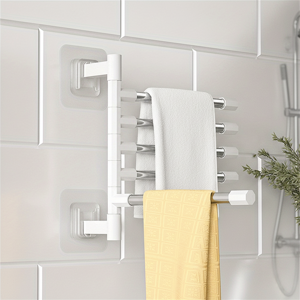 Swivel Towel Rack | Five Swinging Arms, No Drill Fitting