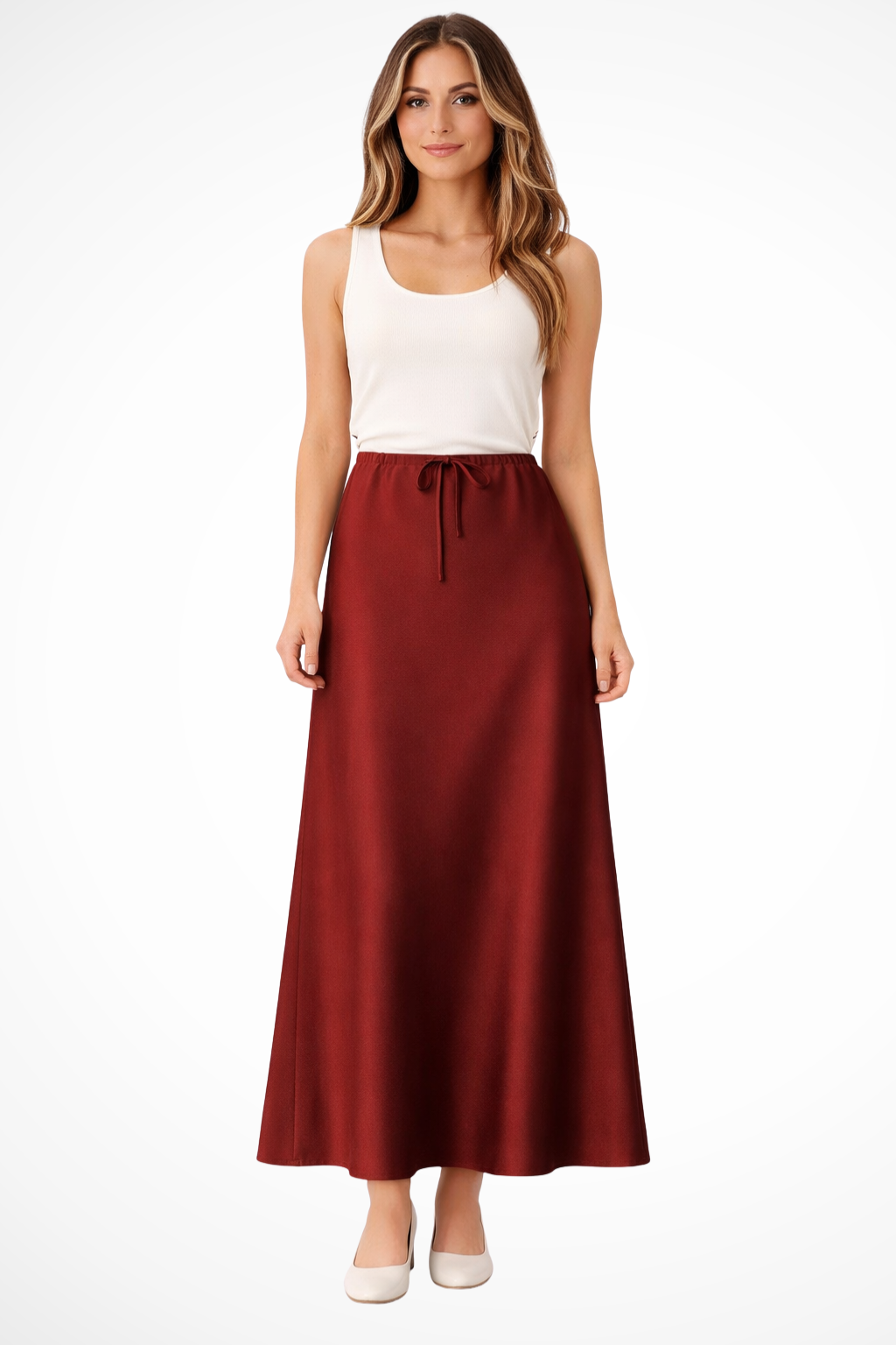 Sylvia | Women's Maxi Skirt – High Waist Satin With Tiered Design 10