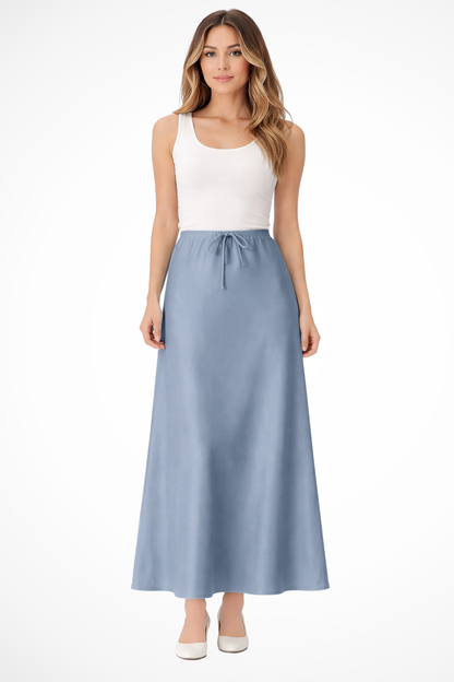 Sylvia | Women's Maxi Skirt – High Waist Satin With Tiered Design 11