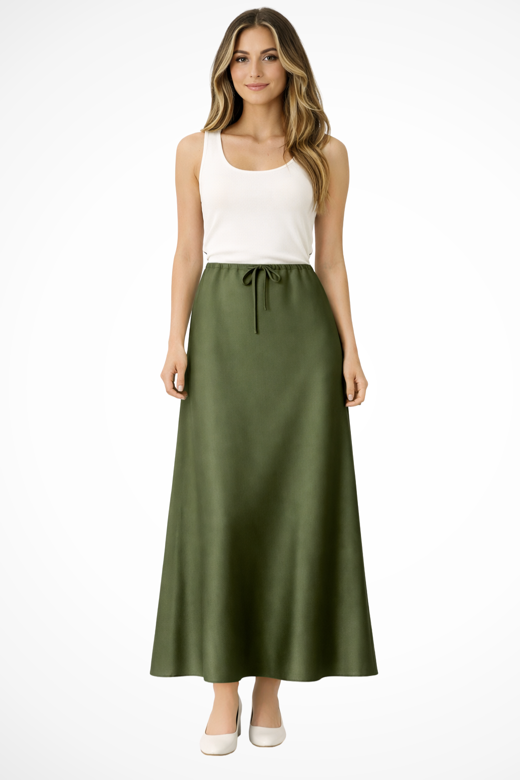 Sylvia | Women's Maxi Skirt – High Waist Satin With Tiered Design 4