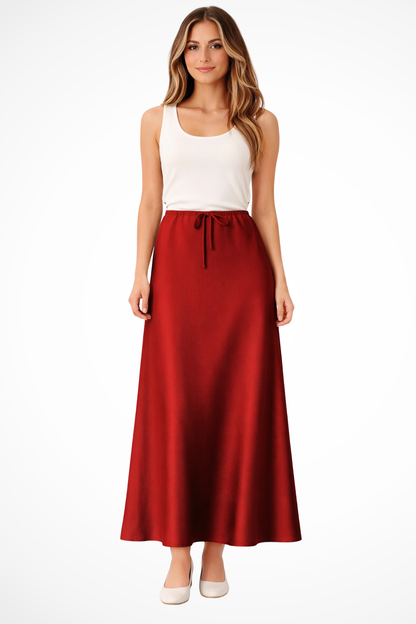 Sylvia | Women's Maxi Skirt – High Waist Satin With Tiered Design 6