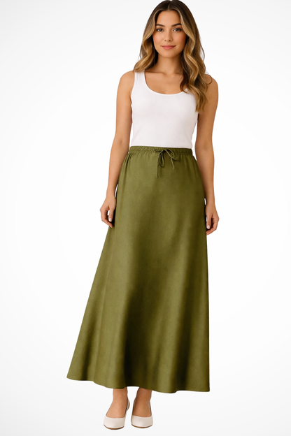 Sylvia | Women's Maxi Skirt – High Waist Satin With Tiered Design 9