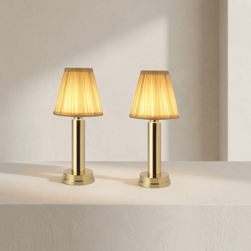 Table Lamp USB Rechargeable Aluminum Fabric Shade Bedside Lamp 1