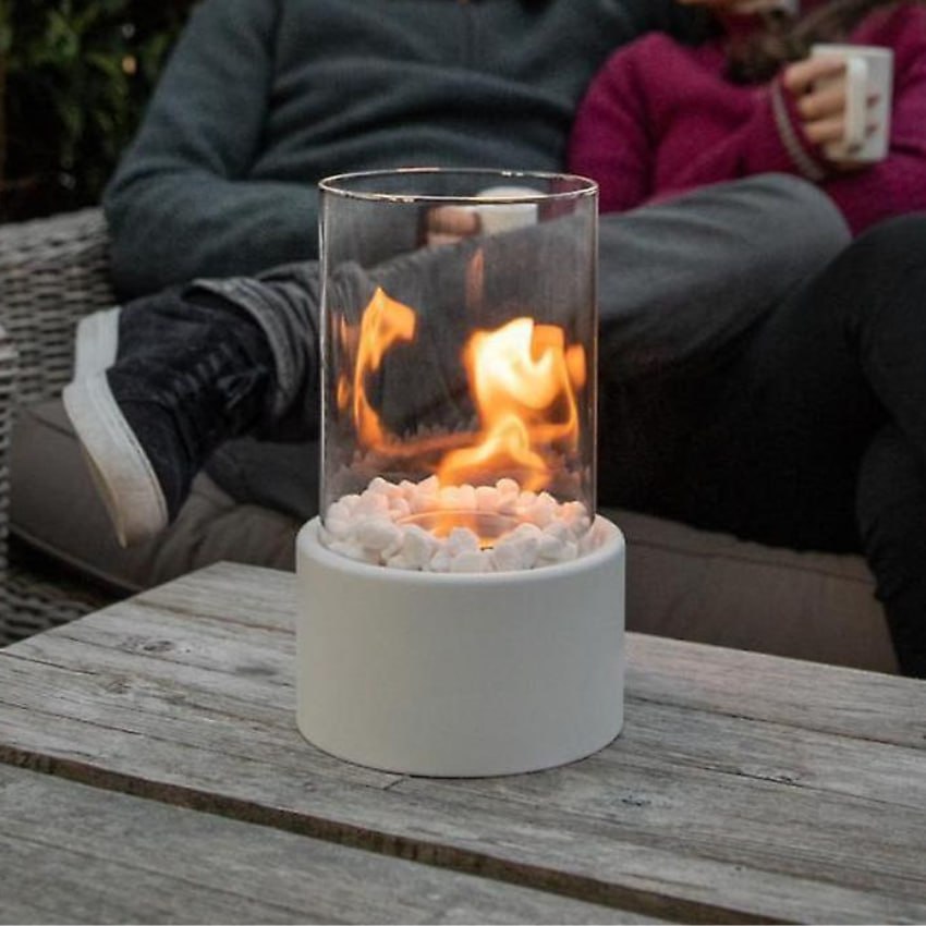 Tabletop Bioethanol Fireplace | Cylinder Shield, Round Base