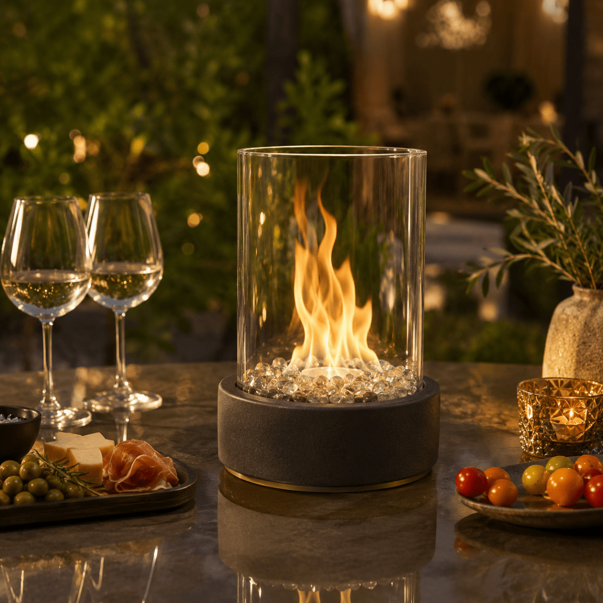 Tabletop Fireplace | Ribbed Base With A Clear Surround