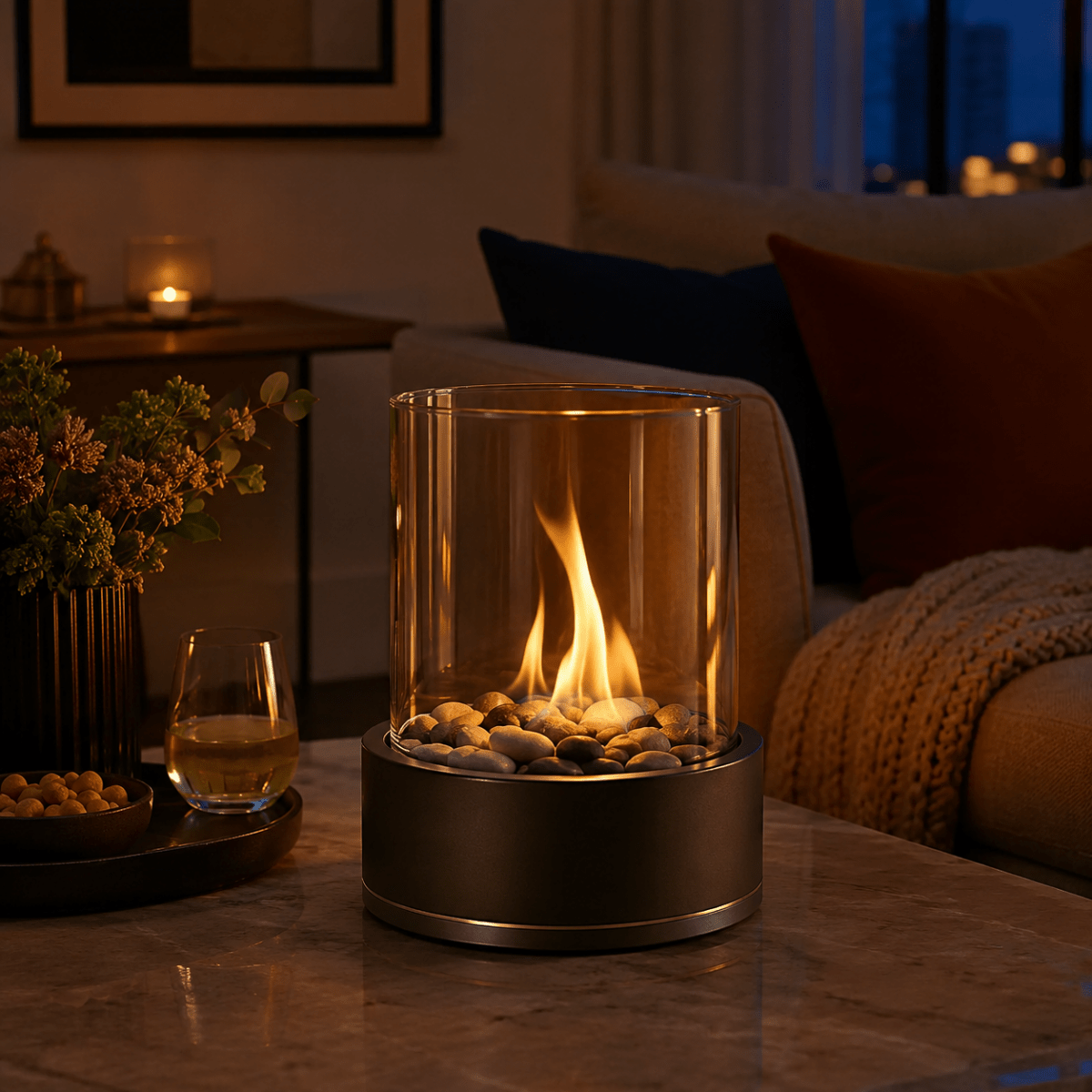 Tabletop Fireplace | Ribbed Base With A Clear Surround