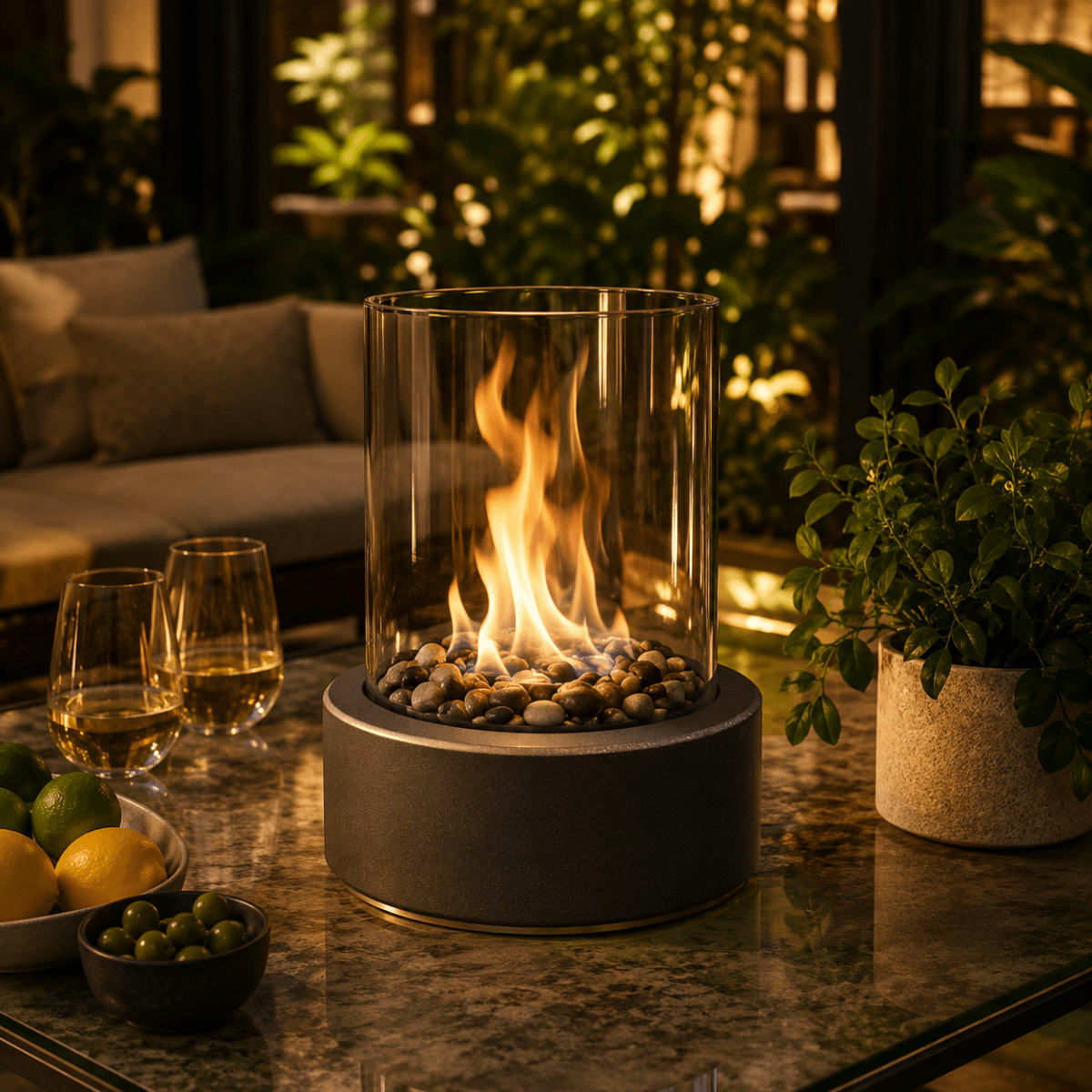 Tabletop Fireplace | Ribbed Base With A Clear Surround