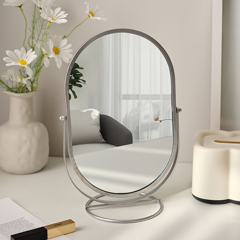 Tabletop Makeup Mirror | Tilting Oval On A Looped Base