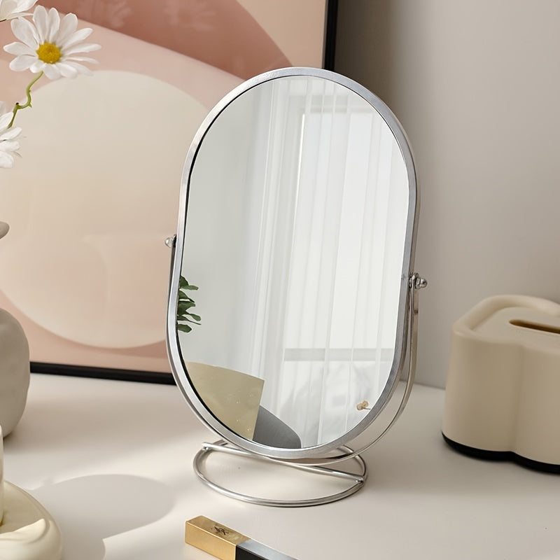 Tabletop Makeup Mirror | Tilting Oval On A Looped Base