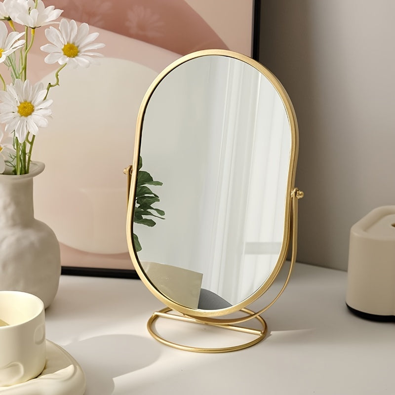 Tabletop Makeup Mirror | Tilting Oval On A Looped Base