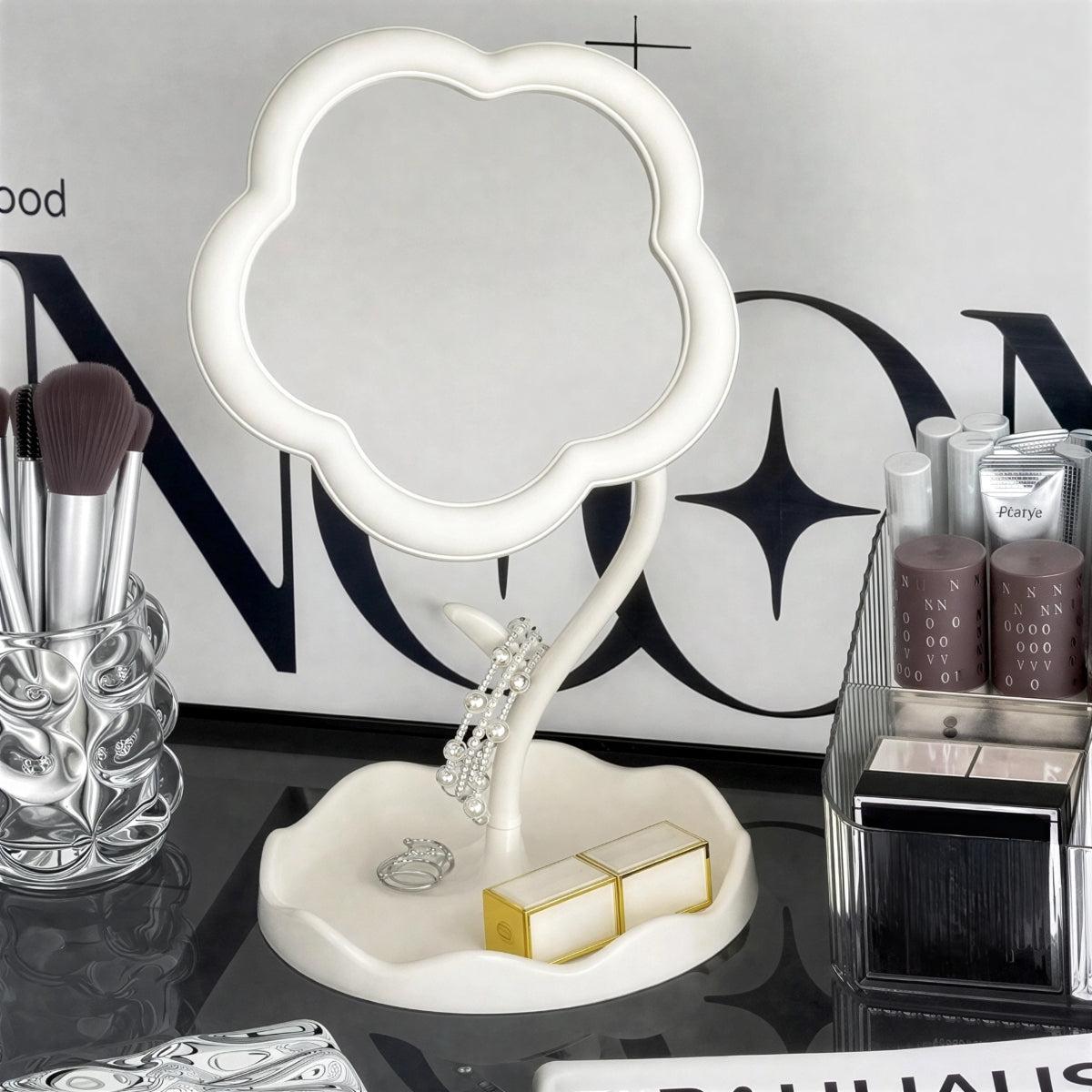 Tabletop Vanity Mirror | Flower Frame, Scalloped Tray Base