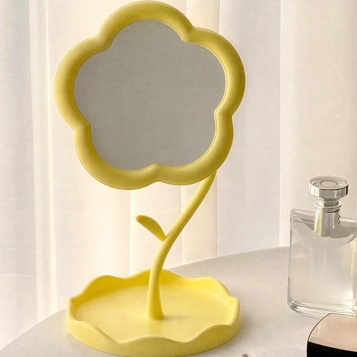 Tabletop Vanity Mirror | Flower Frame, Scalloped Tray Base