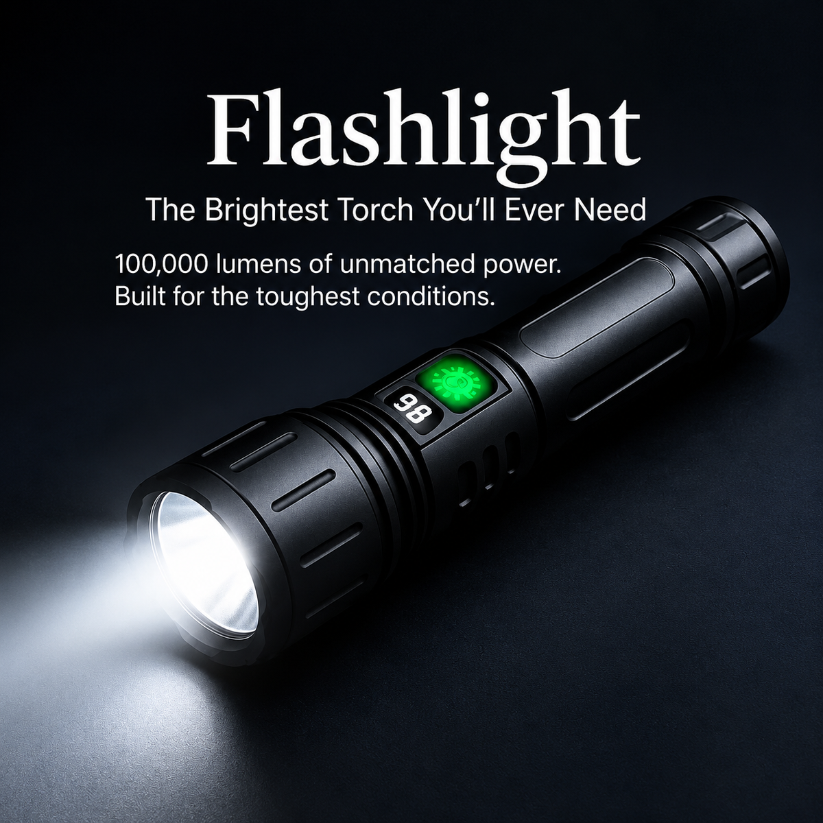 Tactical LED Flashlight Rechargeable | 100000 Lumen Zoomable Torch | 5000mAh Power Bank, IPX5 Waterproof for Camping & Emergencies