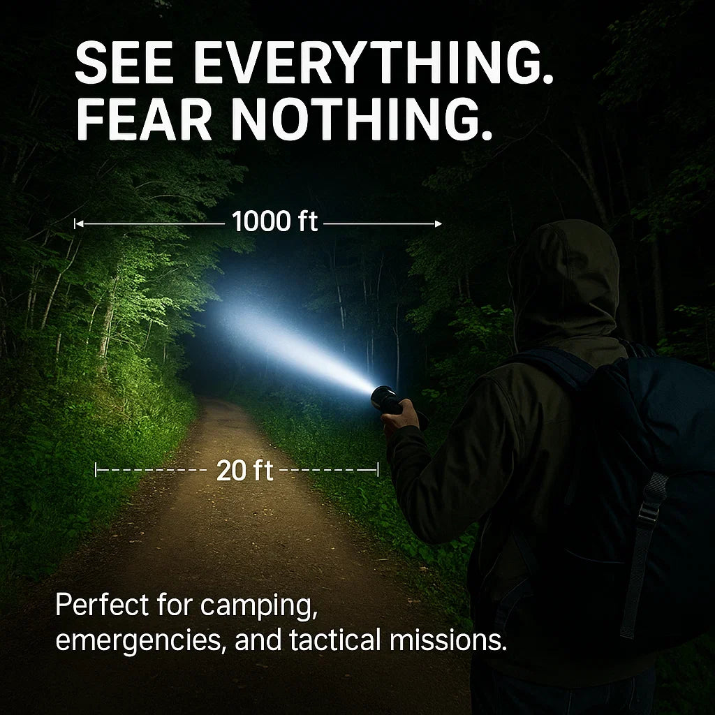 Tactical LED Flashlight Rechargeable | 100000 Lumen Zoomable Torch | 5000mAh Power Bank, IPX5 Waterproof for Camping & Emergencies