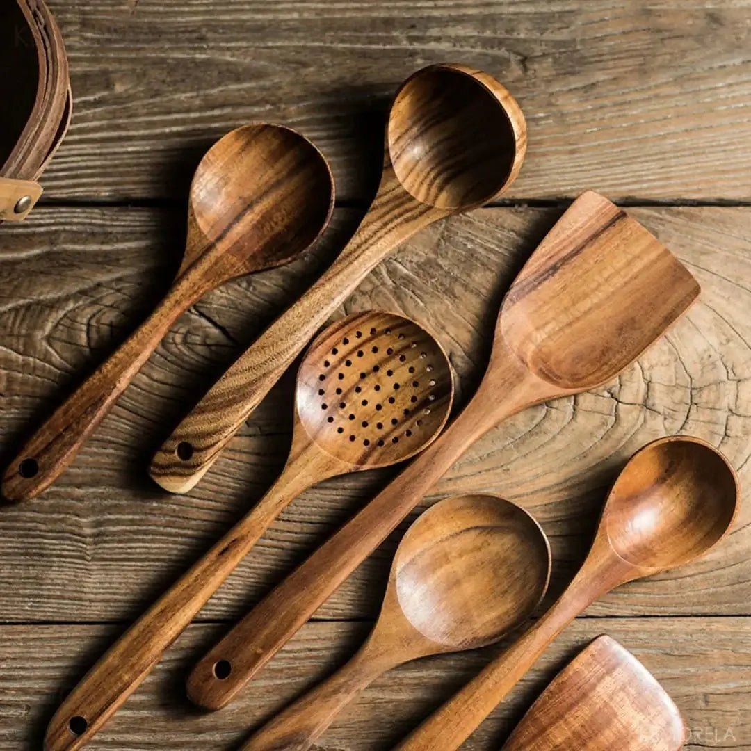 Teak Wooden Kitchen Utensil Set – Eco-Friendly Durable Cooking Tools