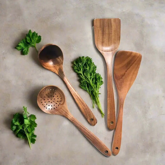Teak Wooden Kitchen Utensil Set – Eco-Friendly Durable Cooking Tools
